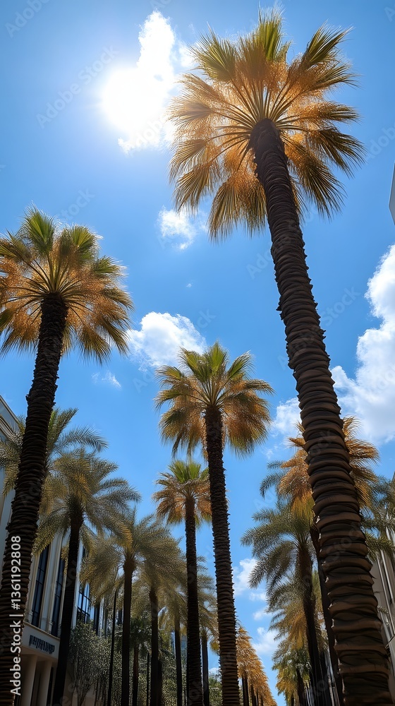 Fototapeta premium Sunny Day Palm Tree Lined City Street