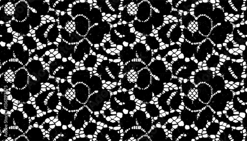 Classic black lace fabric with interwoven floral patterns