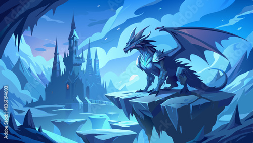  Fantasy Dragon Majestic Castle Floating Island Icy Mountains