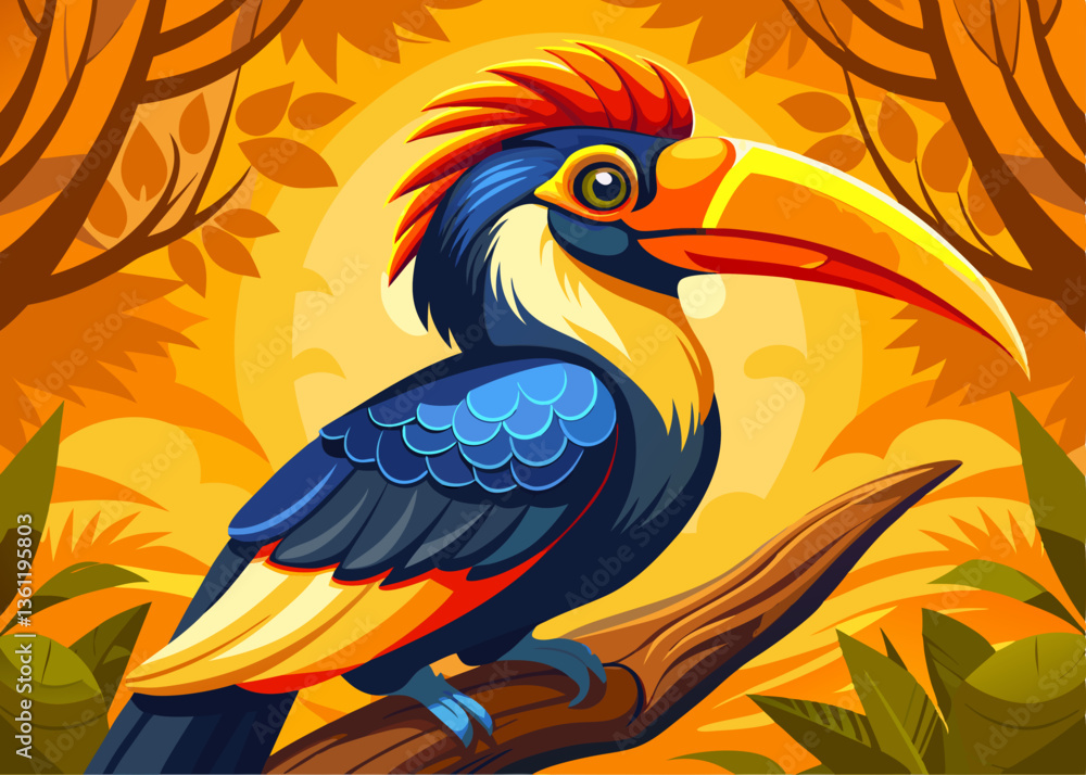 Fototapeta premium Colorful Hornbill Bird Geometric Art with Vibrant Background