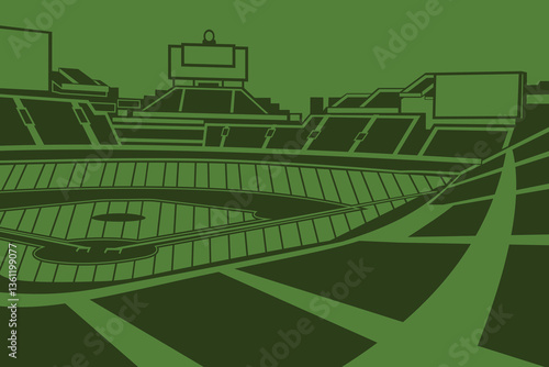 Baseball Arena Field Stadium Outline Silhouette  Vector