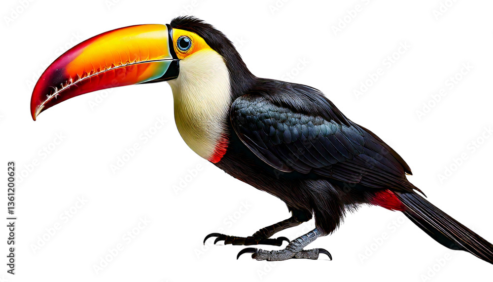 Fototapeta premium Full length sideview of toucan isolated on transparent white background