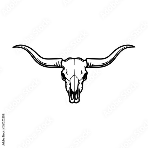 Cow Skull Silhouette with Long Horns