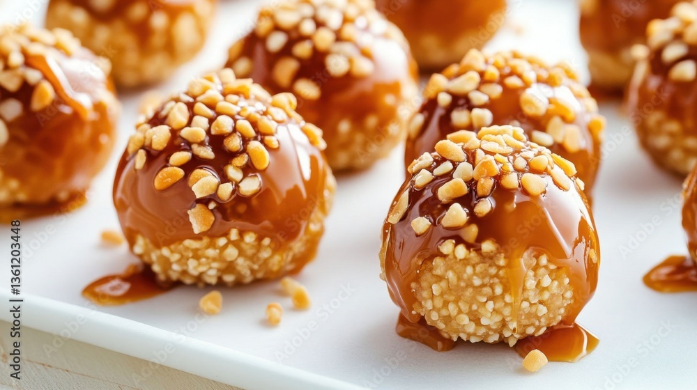 Sweet Treats with Caramel and Nuts on a White Plate Sweet Treats with Caramel and Nuts on a White Plate