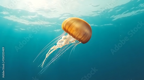 Glowing Ethereal Jellyfish Floating in Serene Underwater Seascape