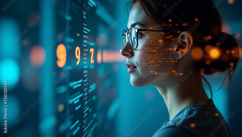 Woman Analyzing Code on Screen Data Science and Technology Woman Analyzing Code on Screen Data Science and Technology