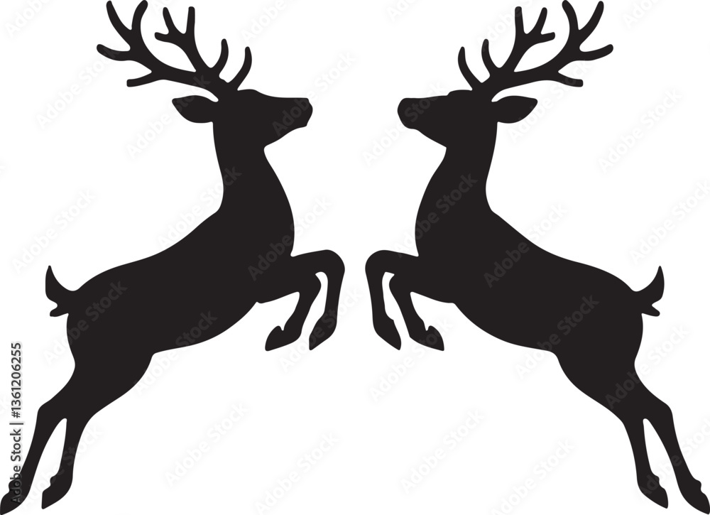 Fototapeta premium Deer Jumping Silhouette with Antlers Wildlife Vector Art