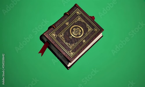 4k cinematic green screen shot of a magical book suspended in the air, ready for fantasy editing and compositing projects