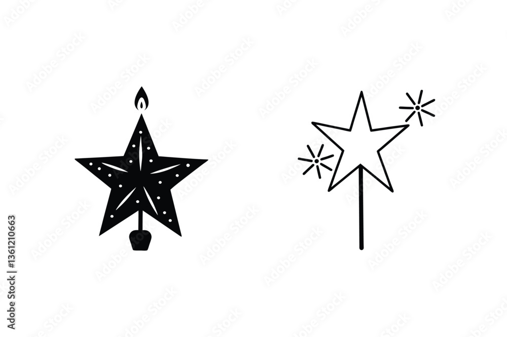 Obraz premium Star Icons Christmas, Festive, Candle, Sparkle, Light, Design, Symbol, Holiday, Decoration, Celebrate