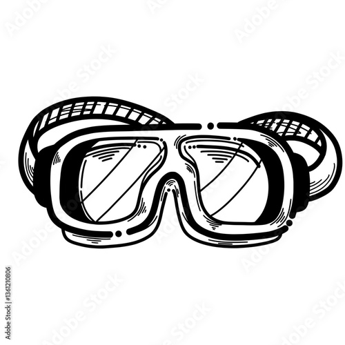 Summer diving mask cartoon line art