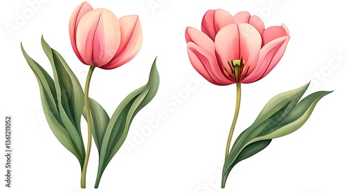 Wallpaper Mural Soft Pink Tulips: Botanical Digital Painting Illustration AI Generated Torontodigital.ca