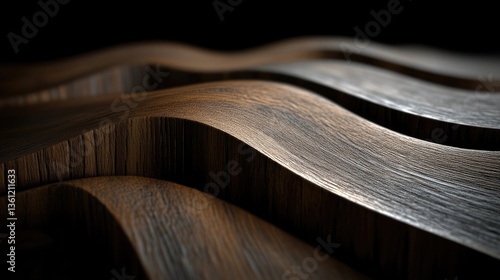 Fototapeta Naklejka Na Ścianę i Meble -  Abstract wood paneling with flowing curves.  Detailed wood grain texture