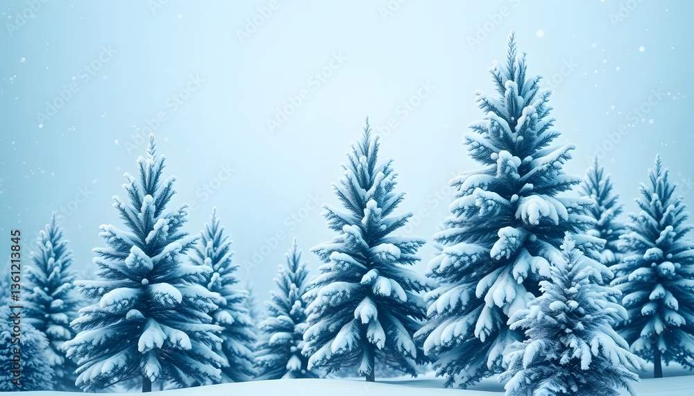 Obraz premium Winter wonderland scene with snow-covered pine trees serene landscape nature photography frosty environment tranquil viewpoint