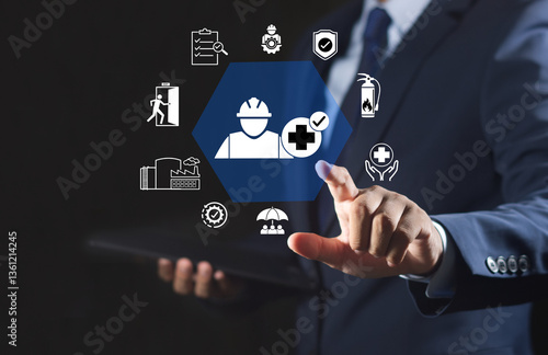 DSC_0627.15-1.68 Work safety and compliance concept, Safety First concept. Compliance with laws and regulations and ethical operations to the standard and corporate policy.