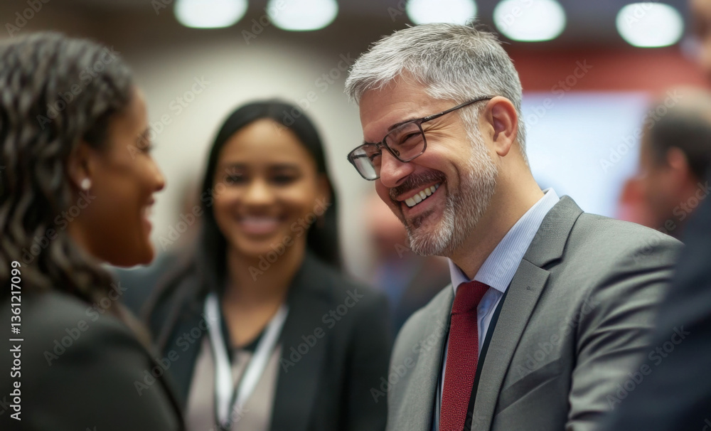 At a trade fair, the first meeting between business professionals sparks collaboration and unveils opportunities for future success through CRM. At a trade fair, the first meeting between business professionals sparks collaboration and unveils opportunities for future success through CRM.
