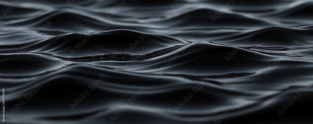 Obraz premium Dark, undulating water waves create a tranquil and mysterious atmosphere, reflecting light subtly across their surface.