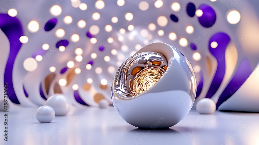 Metallic Sphere in an Abstract 3D Rendered Environment AI Generated Metallic Sphere in an Abstract 3D Rendered Environment AI Generated