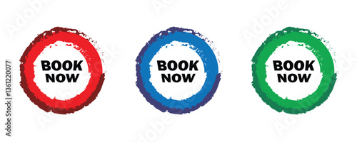 Book Now Banner, Speech Bubble, Label, Sticker isolated with white artboard.