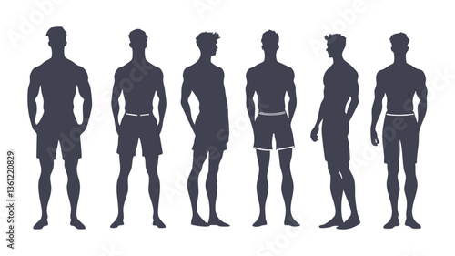 Collection Of Stylized Silhouettes Of Male Figures In Various Poses And Postures Representing Movement And Dynamic Expression