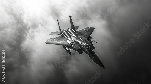 Wallpaper Mural F-15 Eagle in Monochrome Cloudscape: A Powerful Aerial View Torontodigital.ca