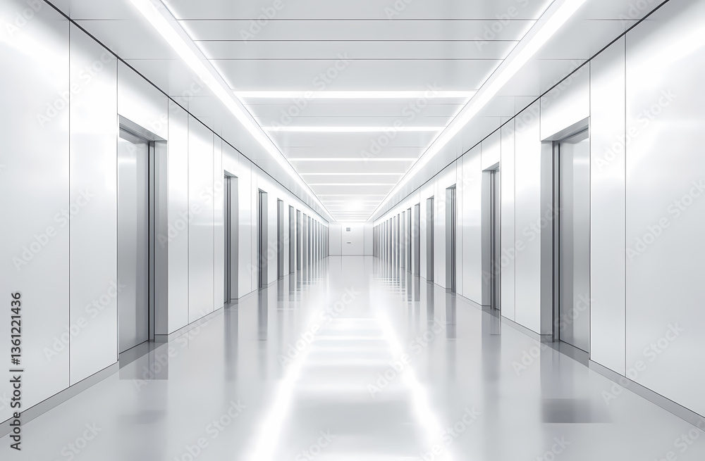 Modern White Corridor in a Futuristic Office Building Modern White Corridor in a Futuristic Office Building