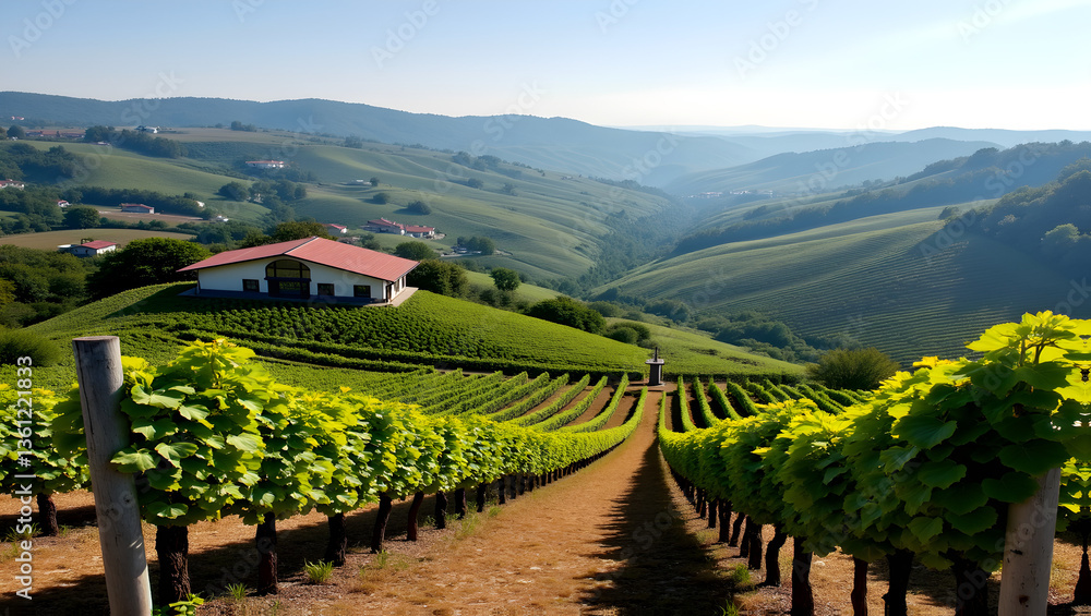 Picturesque hill country with vineyards and wineries Picturesque hill country with vineyards and wineries