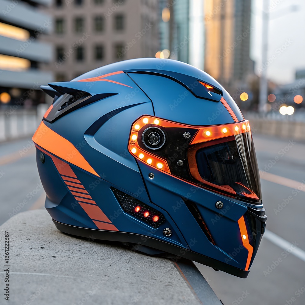 Fototapeta premium A red sport motorcycle with a fallen helmet implies a fast automotive accident