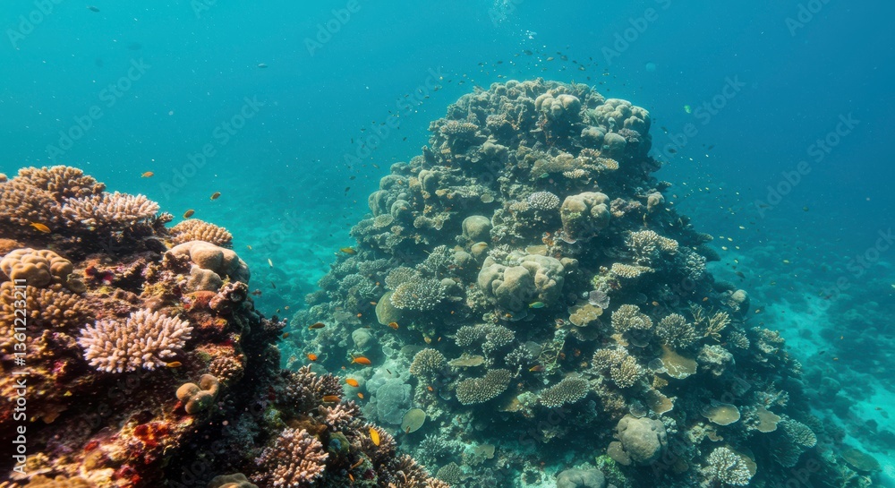 Fototapeta premium Vibrant Underwater Coral Reef Scene with Diverse Fish Species
