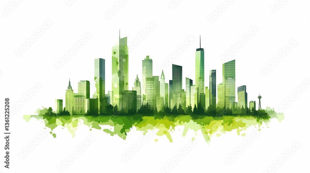Fototapeta premium Sustainable Green City Skyline Illustration