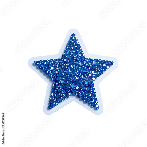 Blue glitter star with sparkling rhinestones and white border, perfect for festive designs and decorations png isolate on white background Download