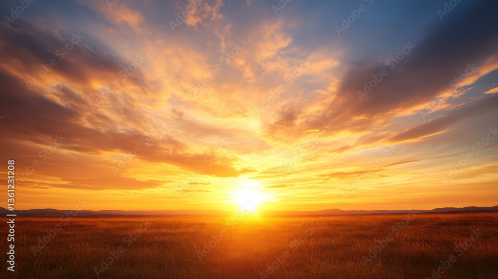 Fototapeta premium Golden sunset over vast field with dramatic clouds