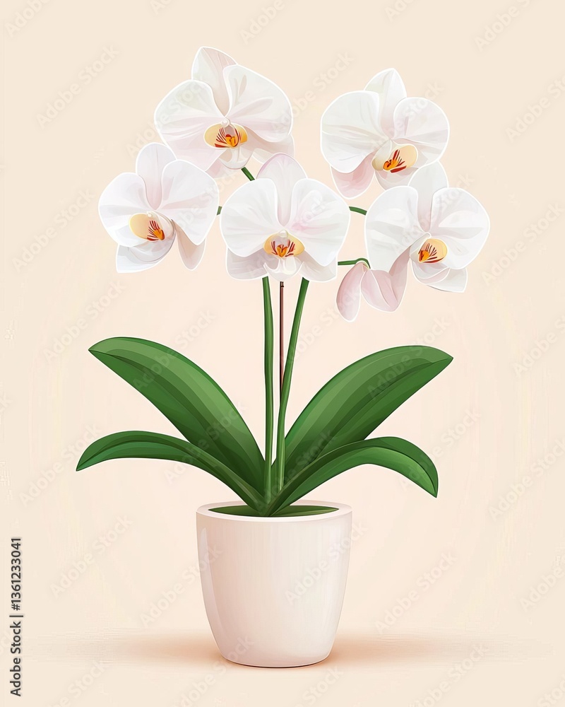 Obraz premium Beautiful white orchid plant in a simple pot, perfect for home decoration and gifts.