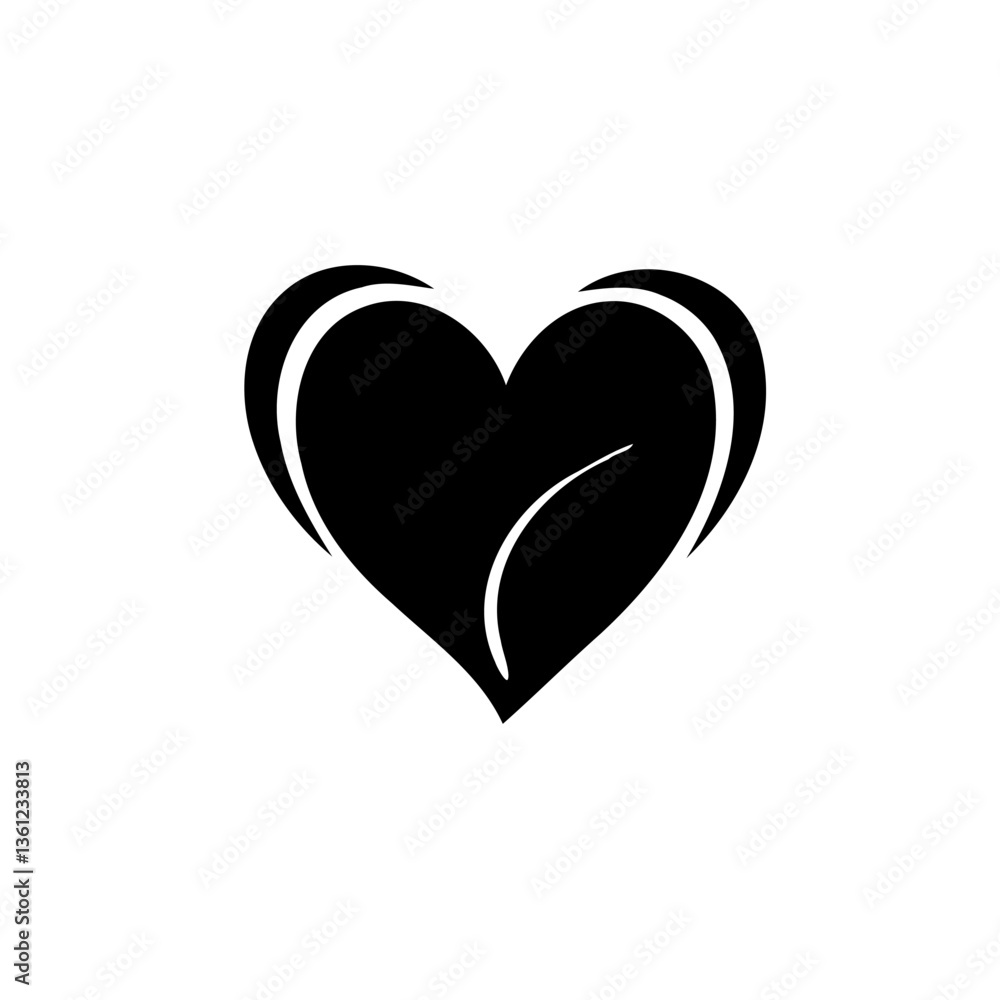 Stylized black heart on a clean white canvas Stylized black heart on a clean white canvas