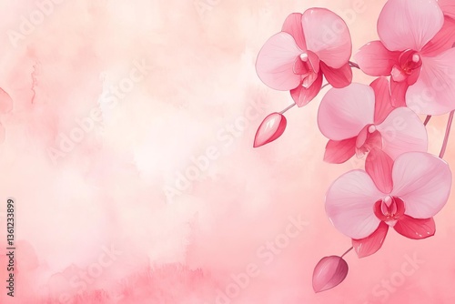 Delicate pink orchids with a soft, dreamy background, perfect for floral themes.