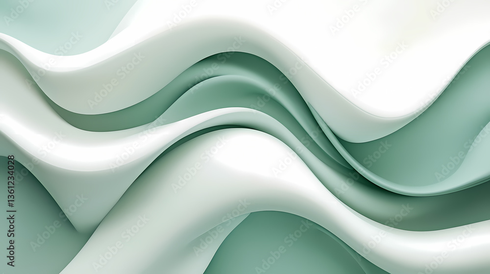Fototapeta premium Abstract Flowing Curves in Light Green and White