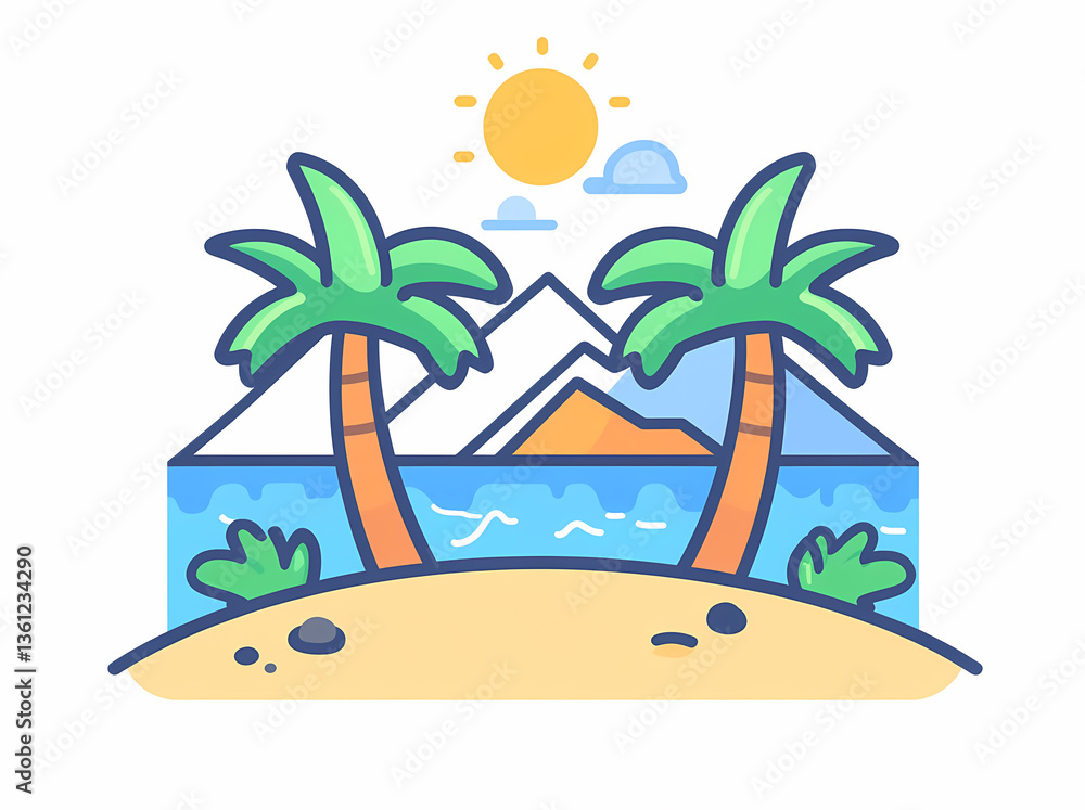 Obraz premium Tropical Island Paradise Sketch