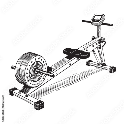 Rowing machine engraving vector illustration