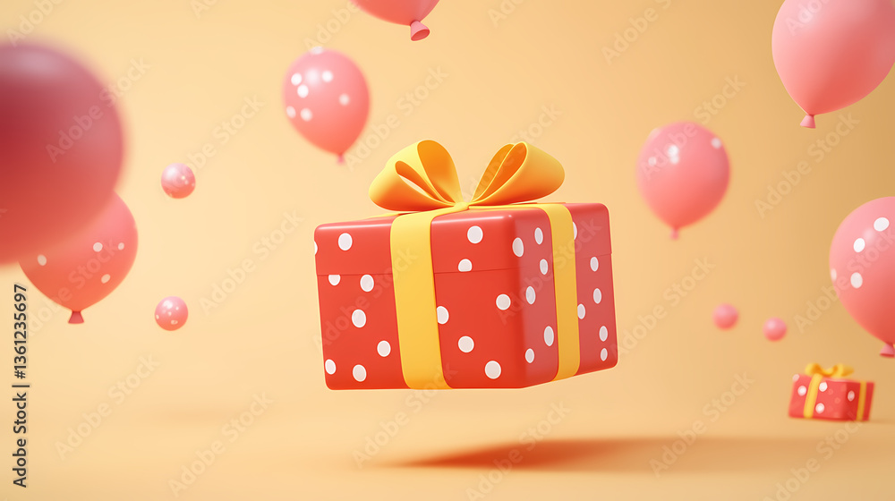 Obraz premium Floating Gift Box with Balloons