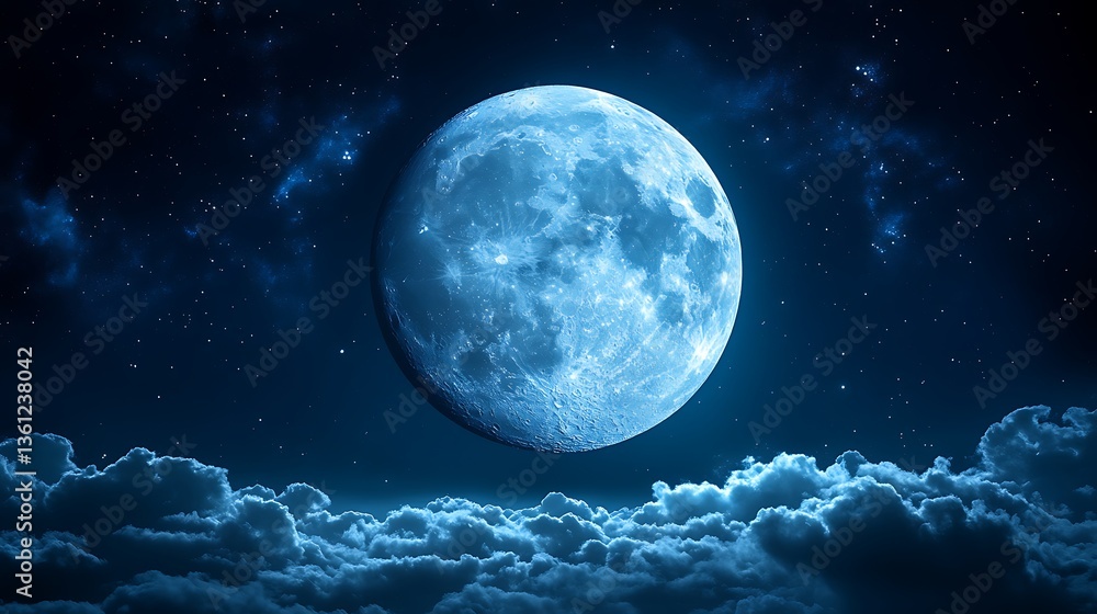 A Glowing Moon Shines Brightly Above Fluffy White Clouds A Glowing Moon Shines Brightly Above Fluffy White Clouds