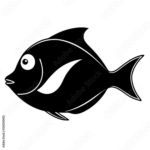 Black and White Tang Fish Line Art SVG Vector