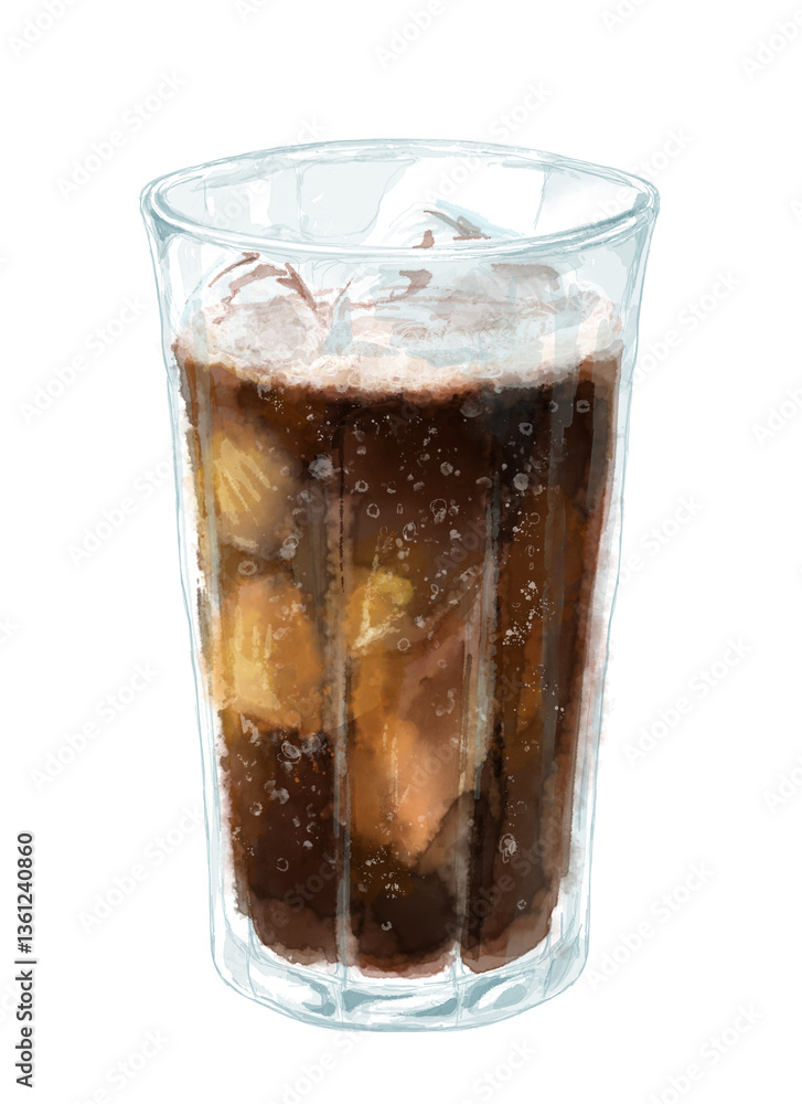 氷の入ったコーラの水彩イラスト 氷の入ったコーラの水彩イラスト