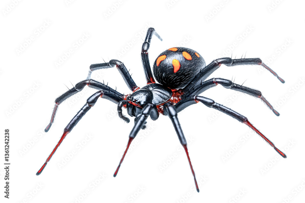 black spider with orange spots - isolated on white background black spider with orange spots - isolated on white background