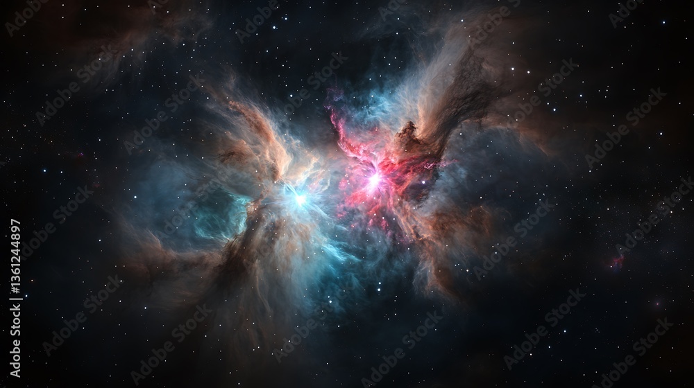 Fototapeta premium Cosmic Nebula: A Vibrant Deep Space Digital Painting AI Generated