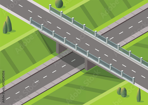 Bilde på lerret Isometric highway with flyover intersection