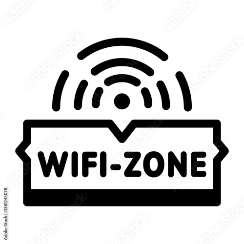 A linear style icon of a sign showing wifi zone 
