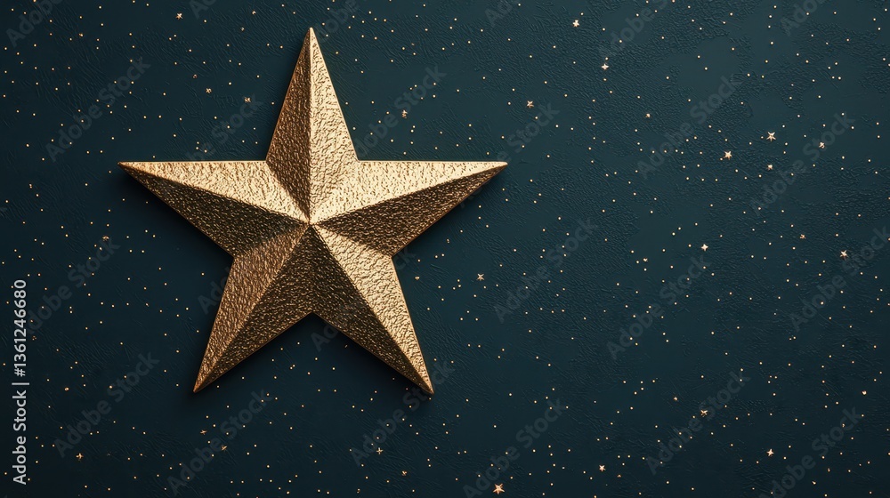 Golden Star on Dark Background with Glittering Stars, Perfect for Holiday and Celebration Themes Golden Star on Dark Background with Glittering Stars, Perfect for Holiday and Celebration Themes
