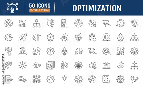 Optimization line editable icons set. Containing efficiency, improvement, performance, productivity and more. Vector Illustration