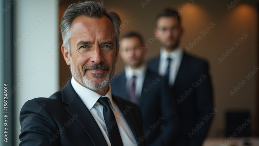 Mature Businessman with Team in Corporate Setting Mature Businessman with Team in Corporate Setting