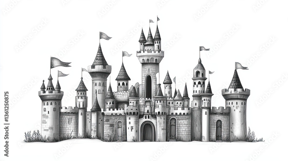 Fototapeta premium An artistic drawing of a detailed and grand medieval castle