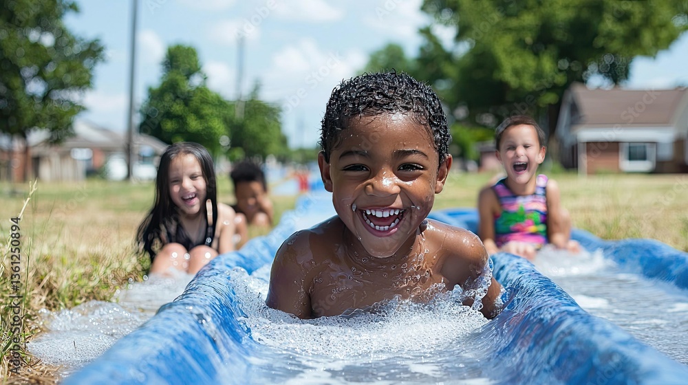 Joyful Kids Sliding into Summer Fun: A Perfect Day of Play and Laughter Joyful Kids Sliding into Summer Fun: A Perfect Day of Play and Laughter